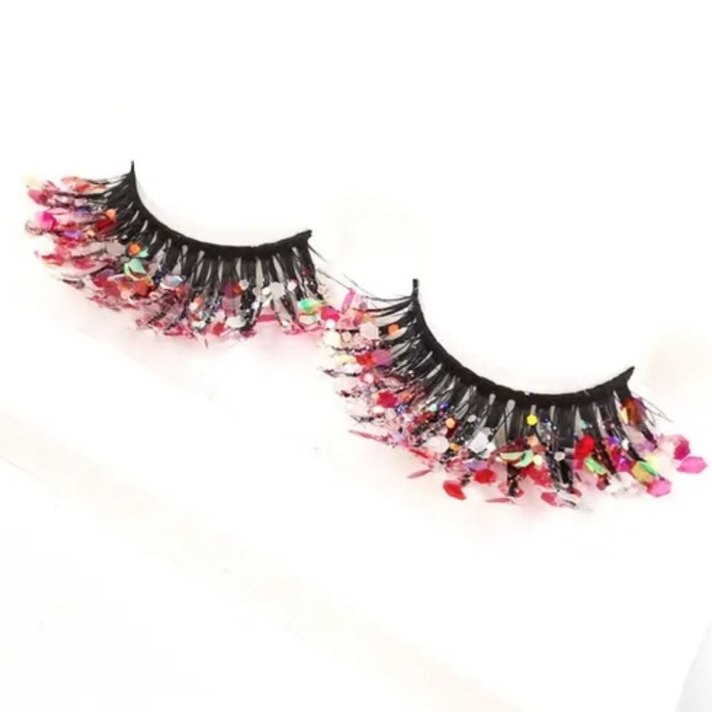 NWOT Fancy Glitter Lashes with Rhinestones - Pink Red